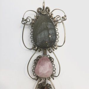OOAK Pendant Obsidian/Rose Quartz/Tiger Eye Large